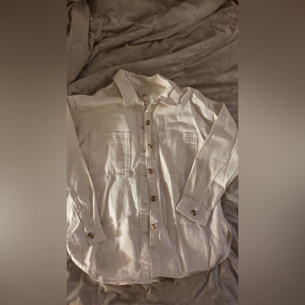 Cream denim like button up